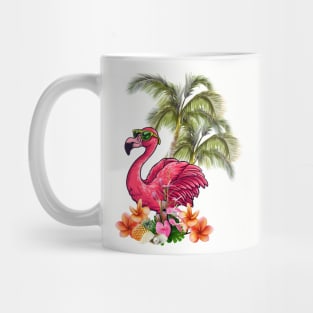 Funny flamingo with sunglasses and flowers Mug